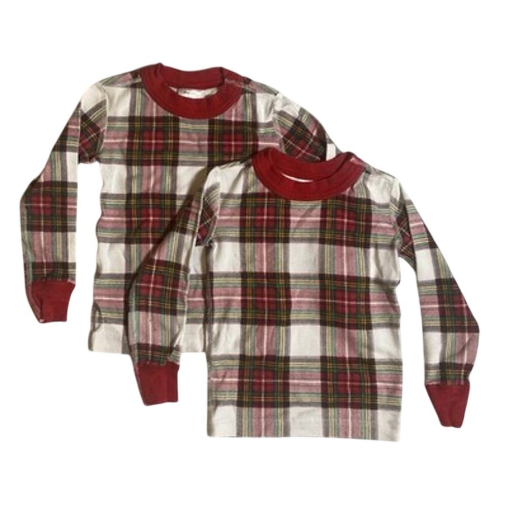 Hanna Anderson Red White Plaid Pajama Top Long Sleeve 3T Lot Of 2 Organic Cotton